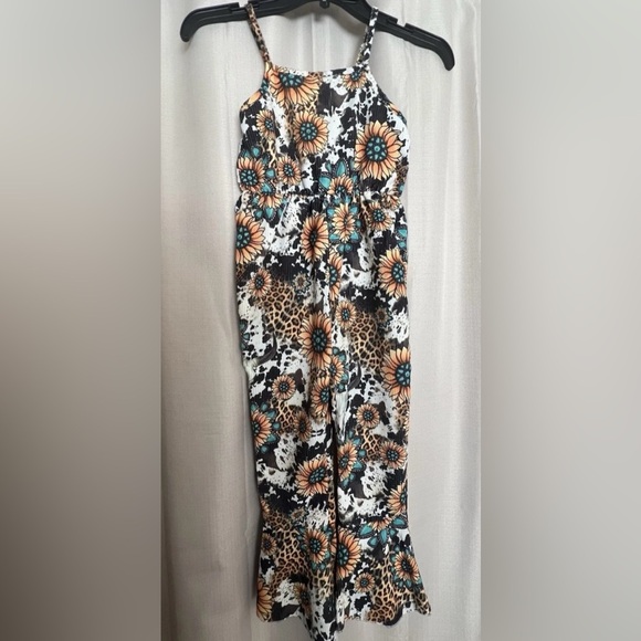 SHEIN Other - 🌻 Shein Girls Size 7Y Bell Bottom Jumpsuit – Sunflower, Leopard & Western Print